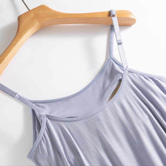 160. Scoop Neck Midi Cami Dress with Built-In  Bra Soft Pastel Blue 2X - Picture 4 of 6